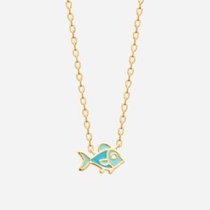 Collier poisson enfant émail coloré bleu plaqué or 750 charme marin éclatant