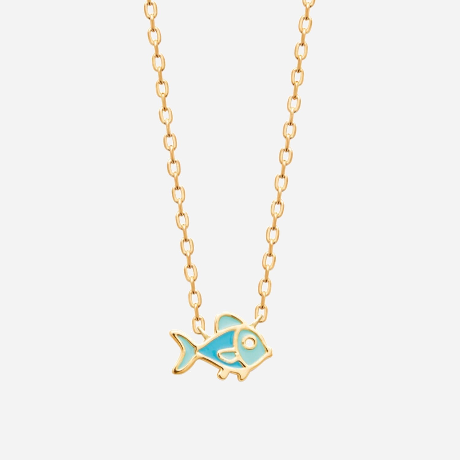 Collier poisson enfant émail coloré bleu plaqué or 750 charme marin éclatant