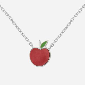 Collier pomme argent 925 rhodié émail rouge vert enfant - Vue principale fruit croquant joyeux