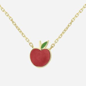 Collier pomme plaqué or 750 émail rouge vert enfant - Vue principale fruit croquant joyeux