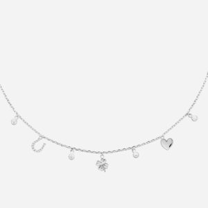 Collier porte bonheur argent 925 rhodié cœur trèfle fer à cheval chance