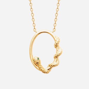 Collier serpent plaqué or 750 yeux strass verts - Vue principale symbole transformation mystique