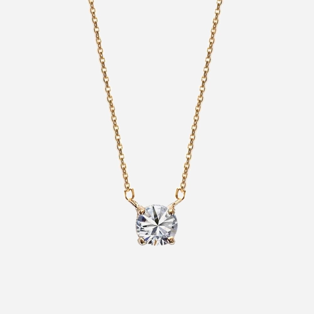 Collier solitaire plaqué or 750 oxyde zirconium - Vue principale éclat mille feux captivant
