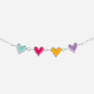 Collier 4 cœurs argent 925 rhodié émail coloré - Vue principale suite harmonieuse enfant