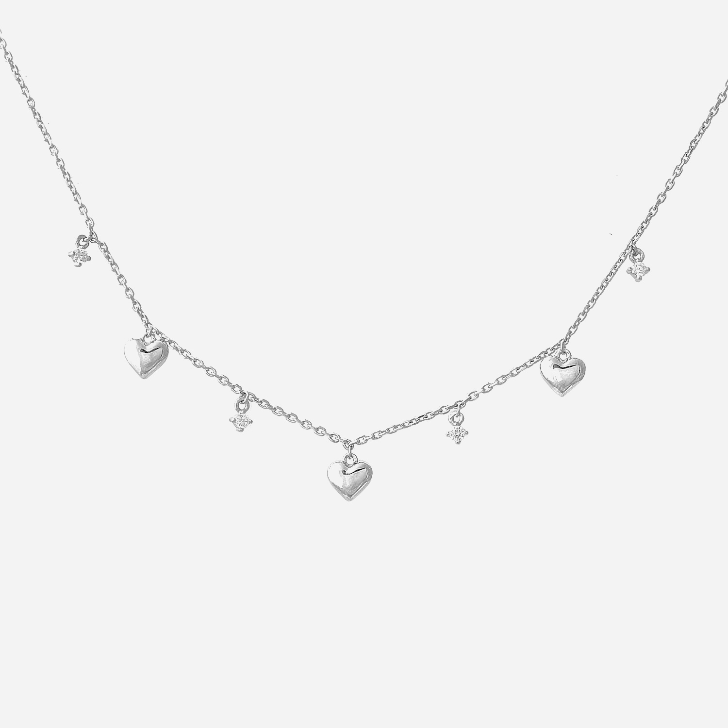 Collier cœur argent 925 zirconium suite de cœurs rhodié