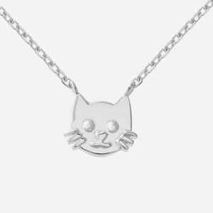 Collier tête chat argent 925 rhodié enfant - Vue principale pendentif mignon ludique