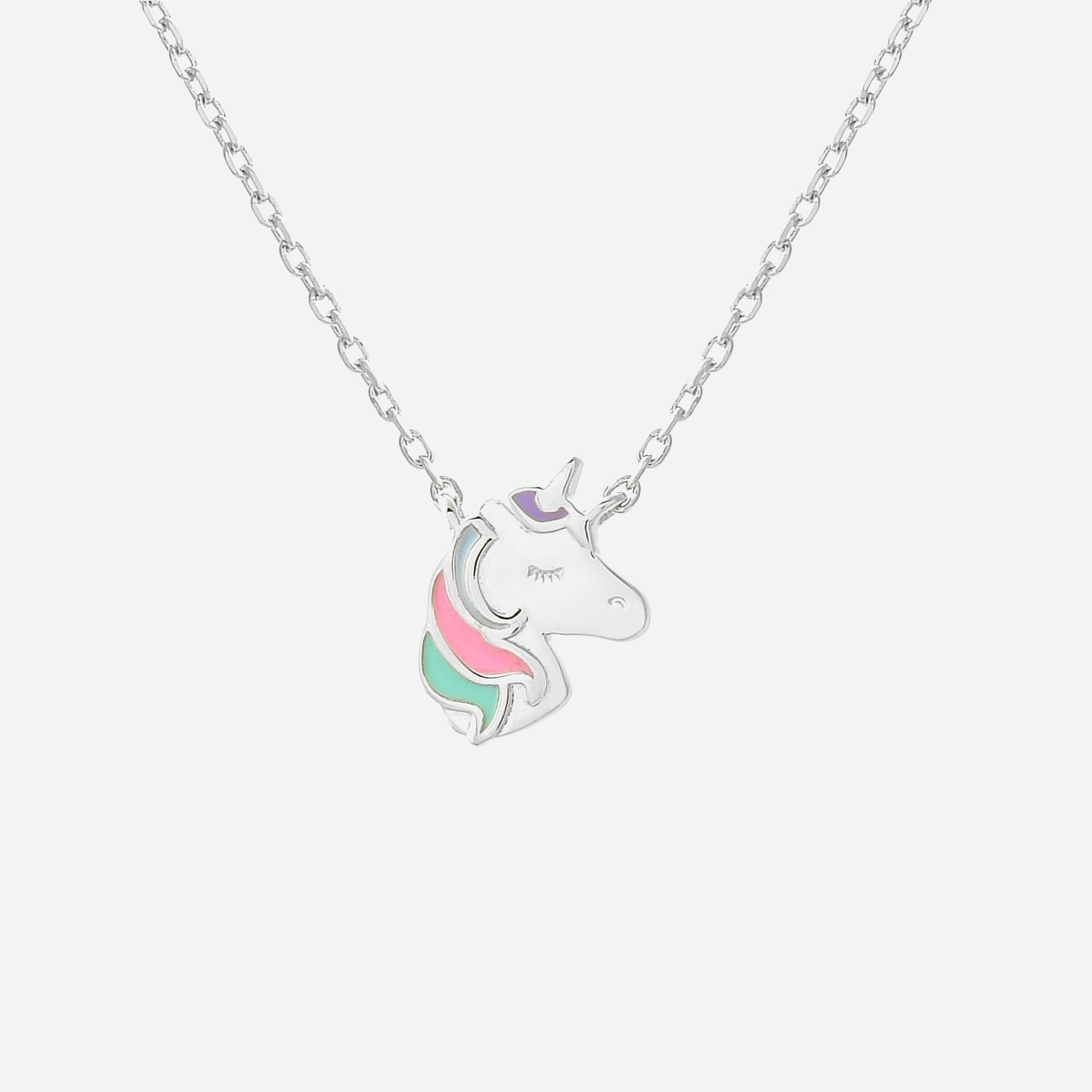 Collier licorne argent 925 enfant émail coloré rhodié
