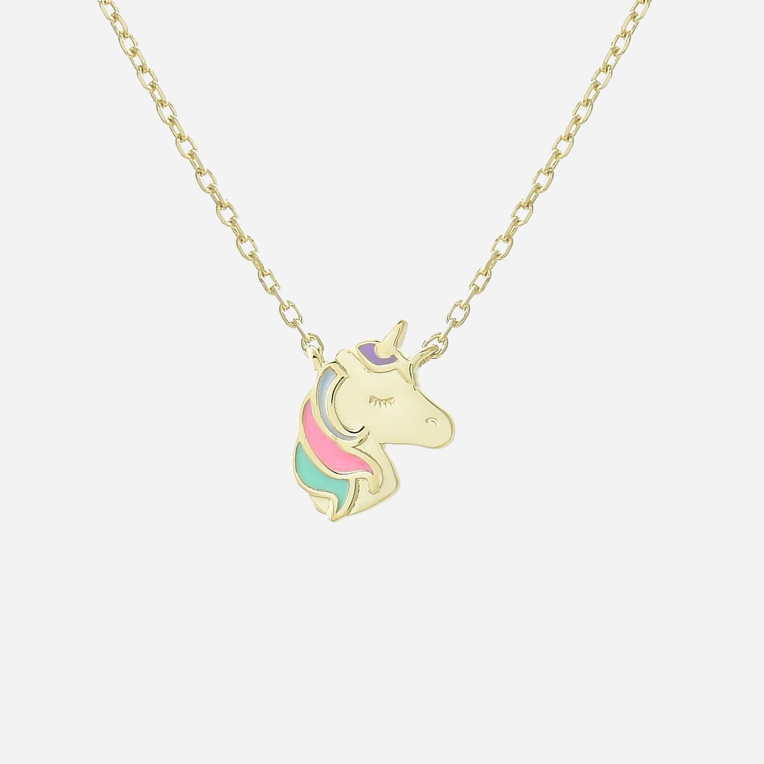Collier licorne plaqué or 3 microns enfant émail coloré