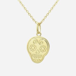 Collier Tête de Mort Mexicaine Fleuri - Calavera Plaqué Or 750 3 Microns