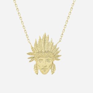 Collier indien plaqué or 3 microns tête amérindien coiffe plume