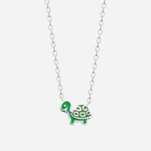 Collier tortue argent 925 rhodié émail coloré vert enfant - Vue principale joie nature