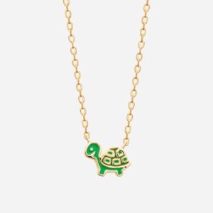 Collier tortue enfant émail coloré vert plaqué or 750 joie nature