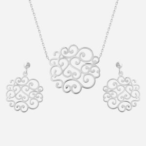 Parure arabesque de coeurs argent 925 rhodié ensemble dentelle
