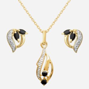 Parure saphir pierre naturelle plaqué or 3 microns 2 tons bicolore complète