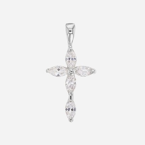 Pendentif croix argent 925 rhodié oxyde zirconium ovale - Vue principale symbole foi