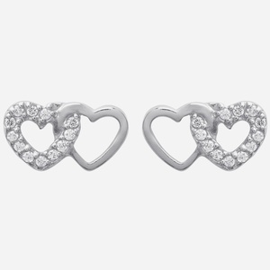 Boucles d'oreilles 2 coeurs enlacés argent 925 rhodié zirconium