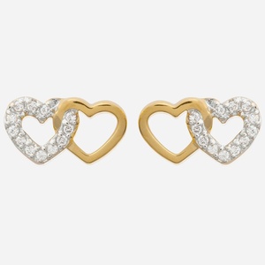 Boucles d'oreilles 2 cœurs enlacés plaqué or 3 microns 2 tons zirconium