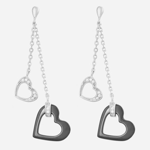 Boucles oreilles deux coeurs argent céramique noire