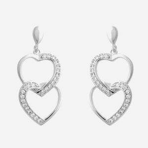 Boucles d'oreilles 2 coeurs superposés sertis d'oxydes de zirconium Argent 925 Rhodié