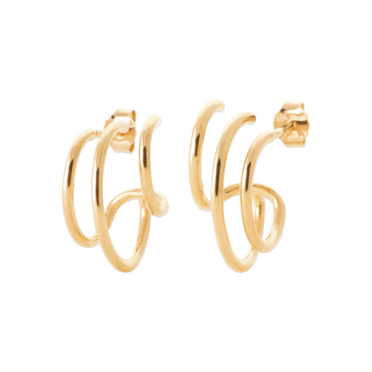 Boucles d'Oreilles 3 Anneaux Plaqué Or 750 3 Microns - Design Graphique