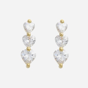Boucles d'oreilles 3 cœurs oxyde zirconium plaqué or 750 triple symbole amour scintillant