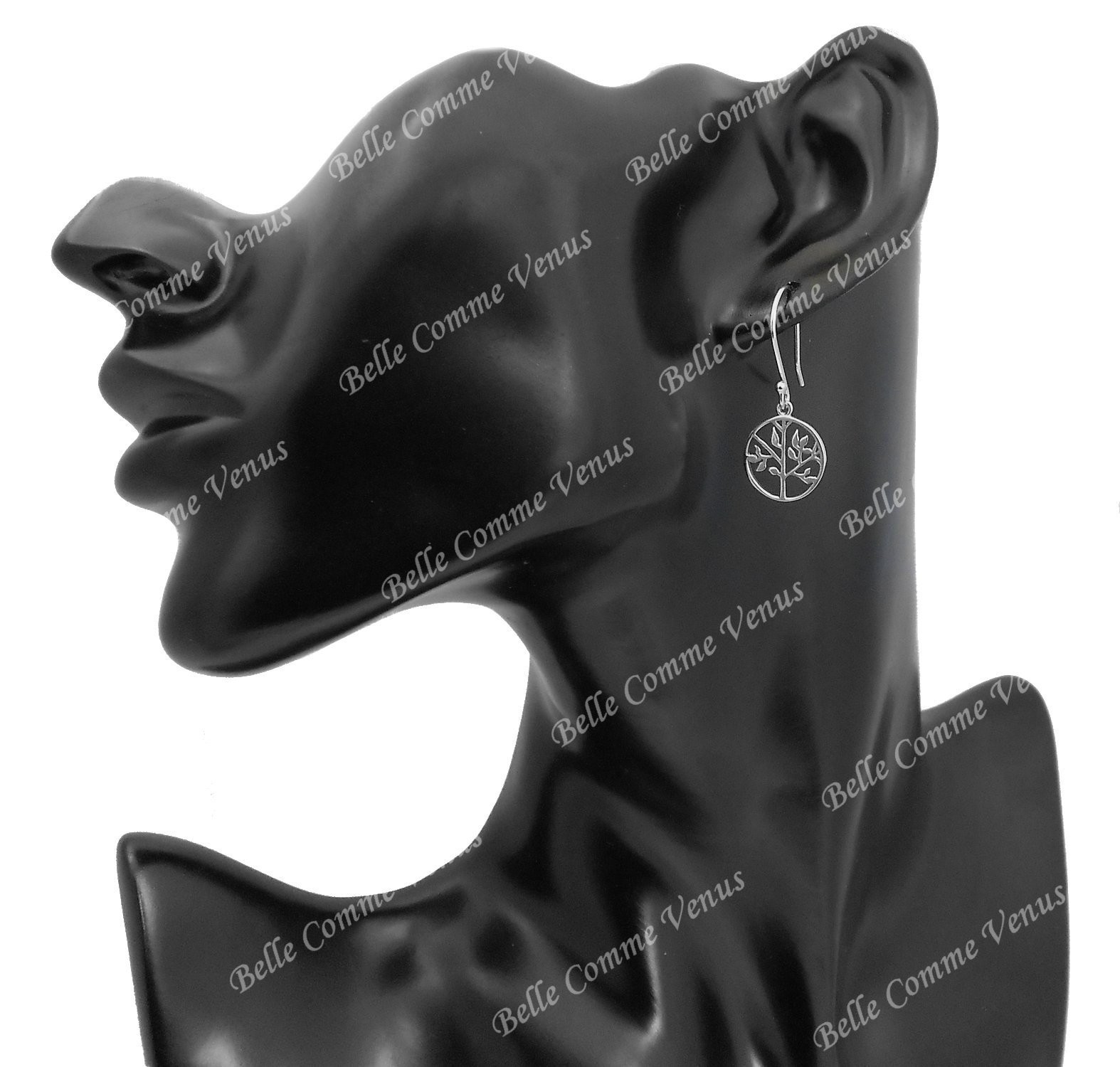 Boucles d'oreilles arbre de vie dans un cercle Argent 925 Rhodié