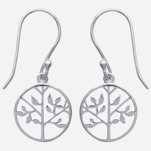 Boucles d'oreilles arbre de vie dans cercle argent 925 rhodié ciselées