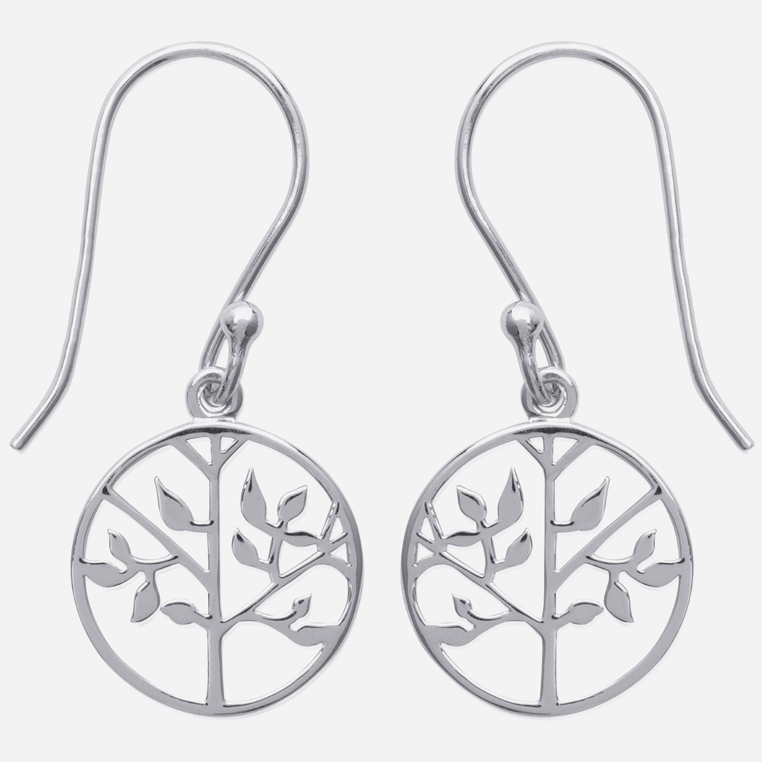 Boucles d'oreilles arbre de vie dans cercle argent 925 rhodié ciselées