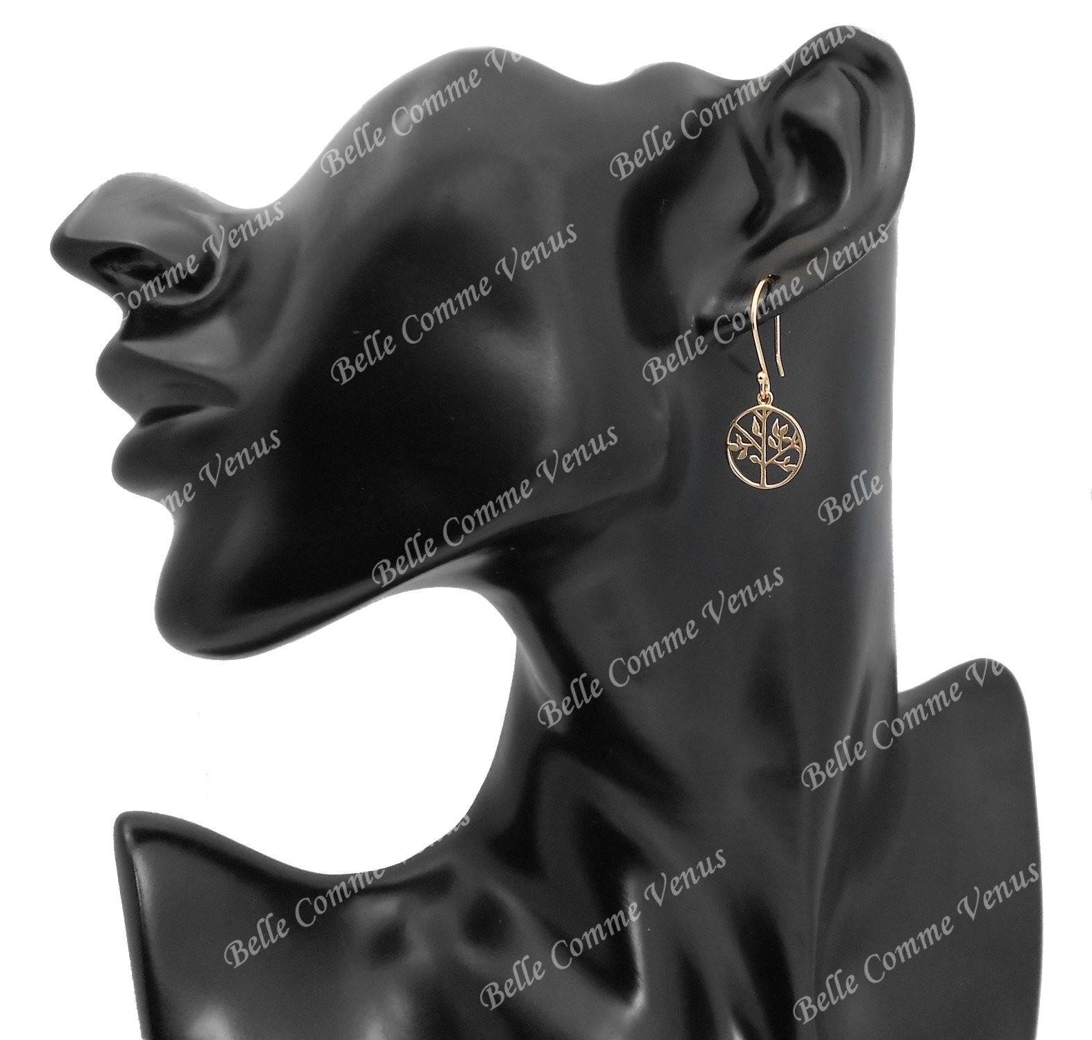 Boucles d'oreilles arbre de vie dans un cercle Plaqué OR 750 3 microns