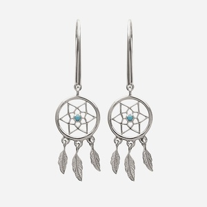 Boucles d'oreilles attrape rêve argent 925 rhodié perle turquoise - Vue principale protection porte-bonheur