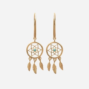 Boucles d'oreilles attrape rêve plaqué or 750 perle turquoise - Vue principale protection porte-bonheur