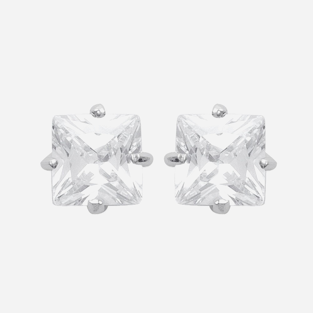 Boucles d'oreilles carré oxyde zirconium argent 925 rhodié design géométrique moderne scintillant