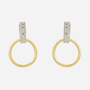 Boucles oreilles cercle barre plaqué or 750 3 microns 2 tons zirconium