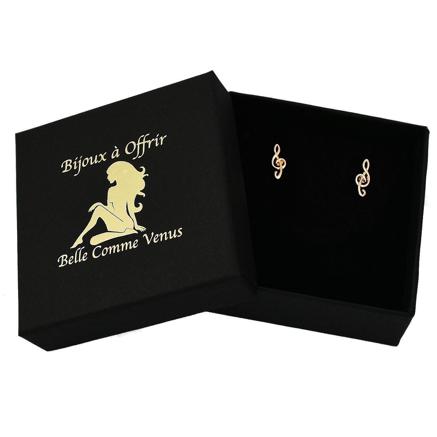 Boucles oreilles clé sol plaqué or note musique dans écrin Belle Comme Venus
