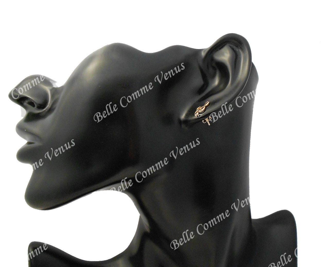 Boucles d'oreilles clé de sol note de musique Plaqué OR 750 3 microns