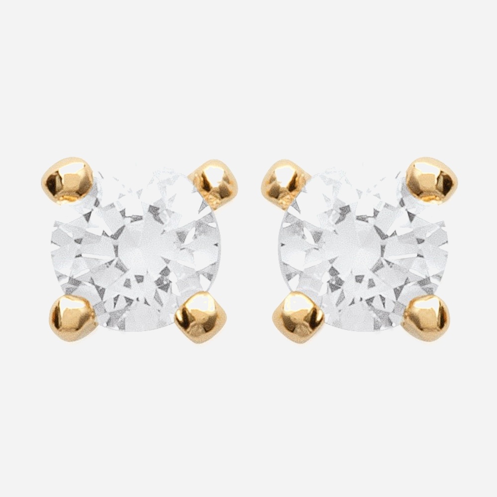 Boucles oreilles clous plaqué or 750 oxyde zirconium enfant - Vue principale puces scintillantes