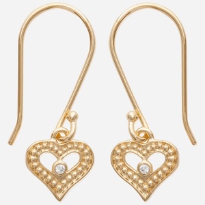 Boucles oreilles cœur ajouré oxyde zirconium plaqué or 750 3 microns