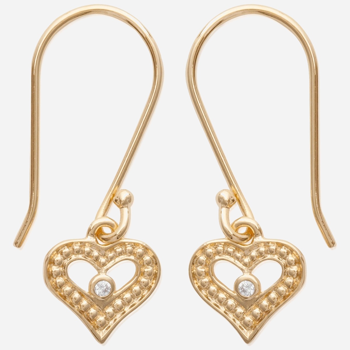 Boucles oreilles cœur ajouré oxyde zirconium plaqué or 750 3 microns