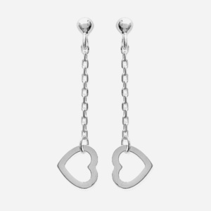 Boucles oreilles cœur argent 925 tombant chaîne rhodié