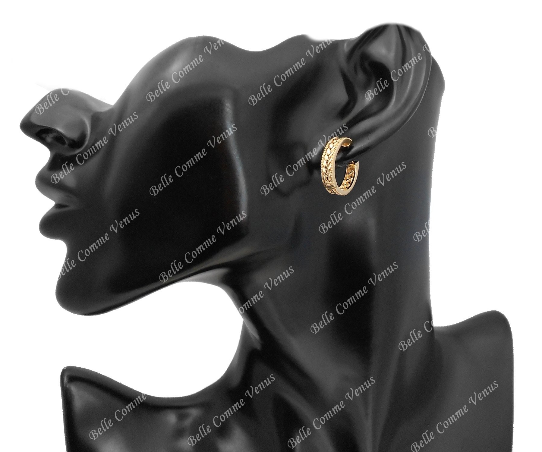 Boucles d'oreilles créole couronne épi branche de laurier Plaqué or 750 3 microns