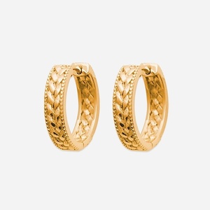 Boucles d'oreilles créole plaqué or 750 couronne laurier épi - Vue principale victoire gloire prospérité