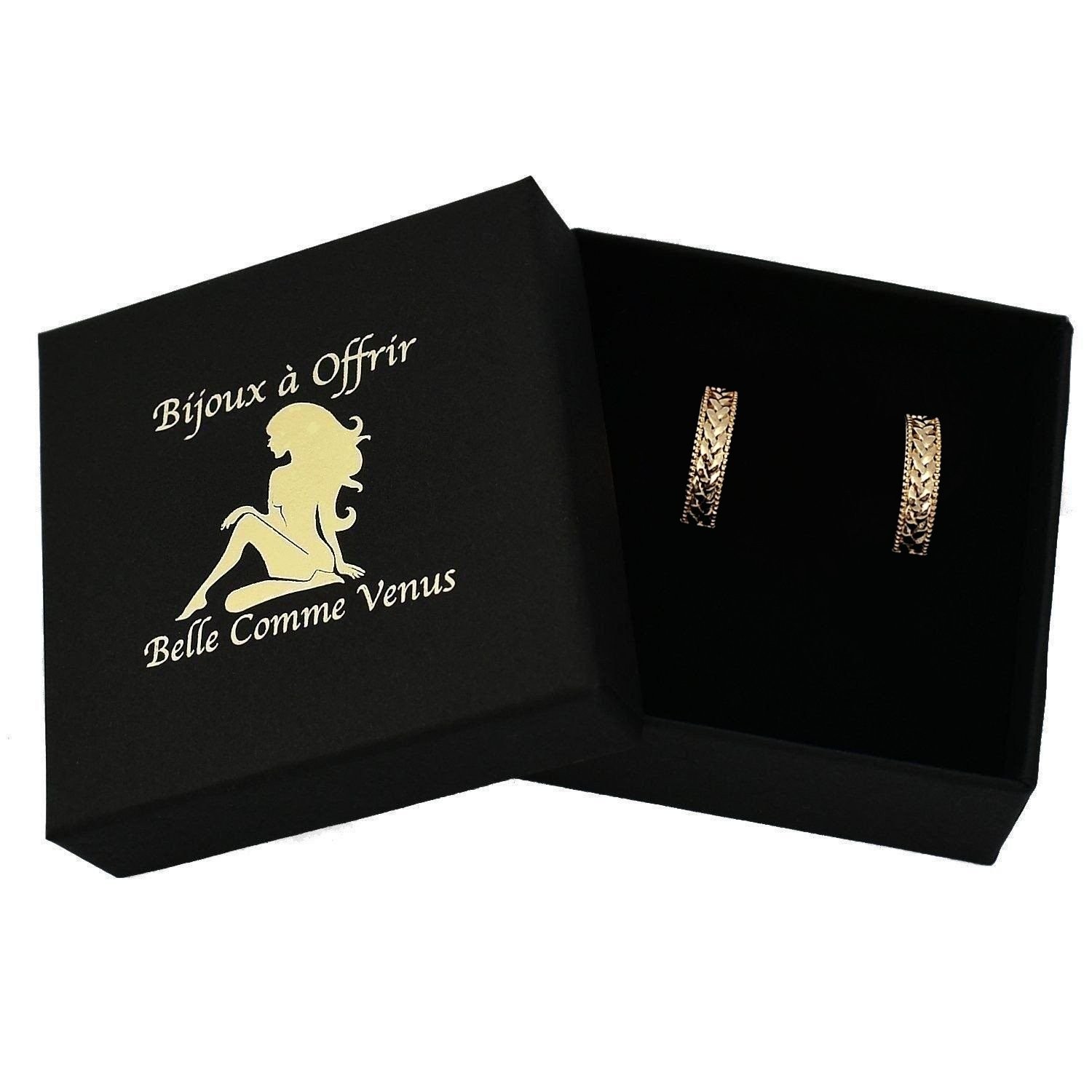 Boucles d'oreilles créole plaqué or couronne laurier épi dans écrin Belle Comme Venus