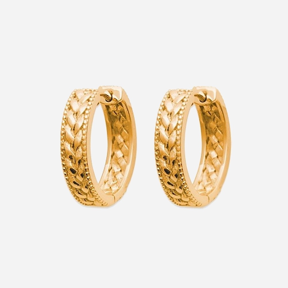 Boucles d'oreilles créole plaqué or 750 couronne laurier épi - Vue principale victoire gloire prospérité