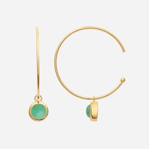 Boucles oreilles créole plaqué or 3 microns aventurine verte