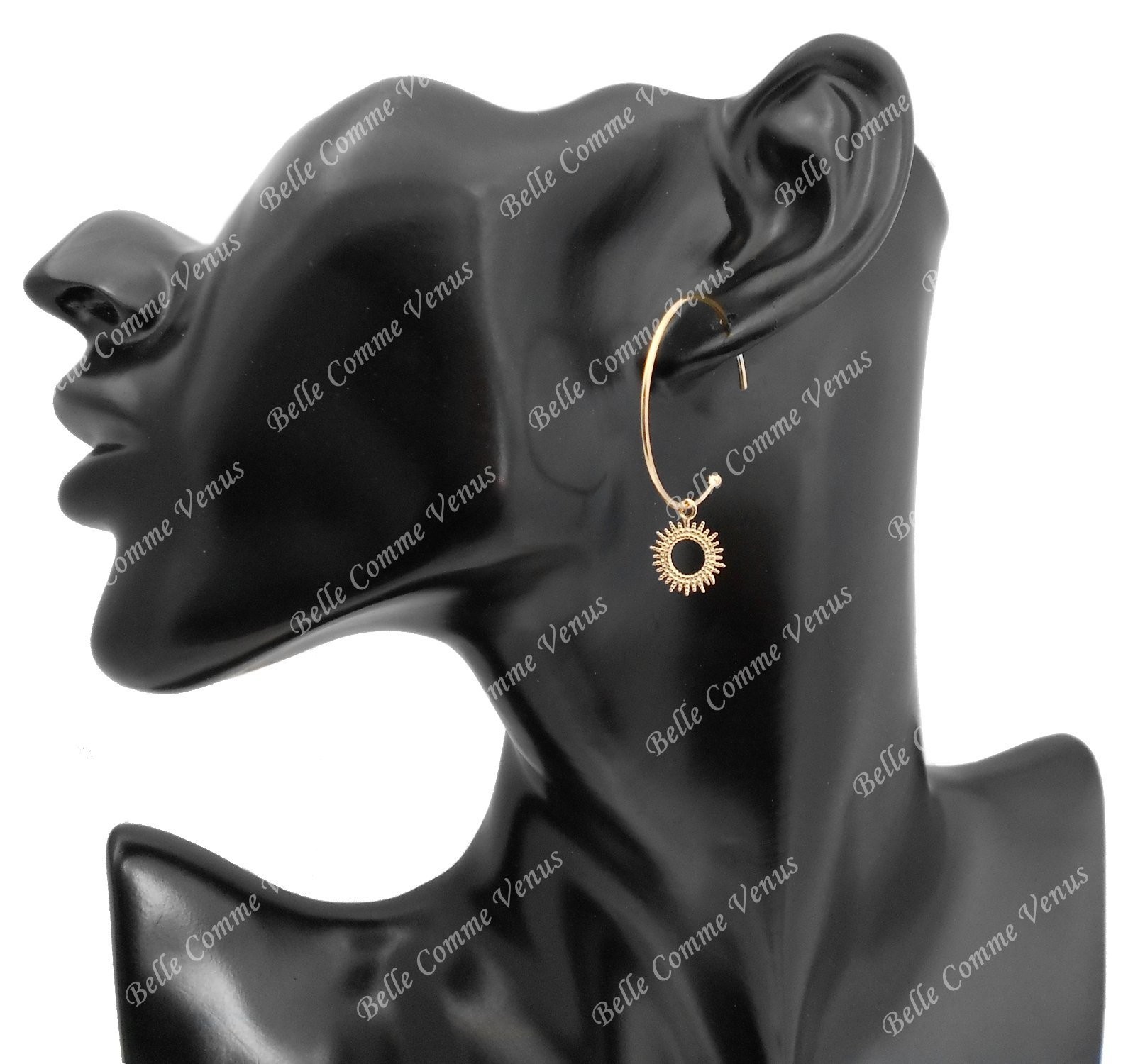 Boucles d'oreilles créole soleil pendant Plaqué or 750 3 microns