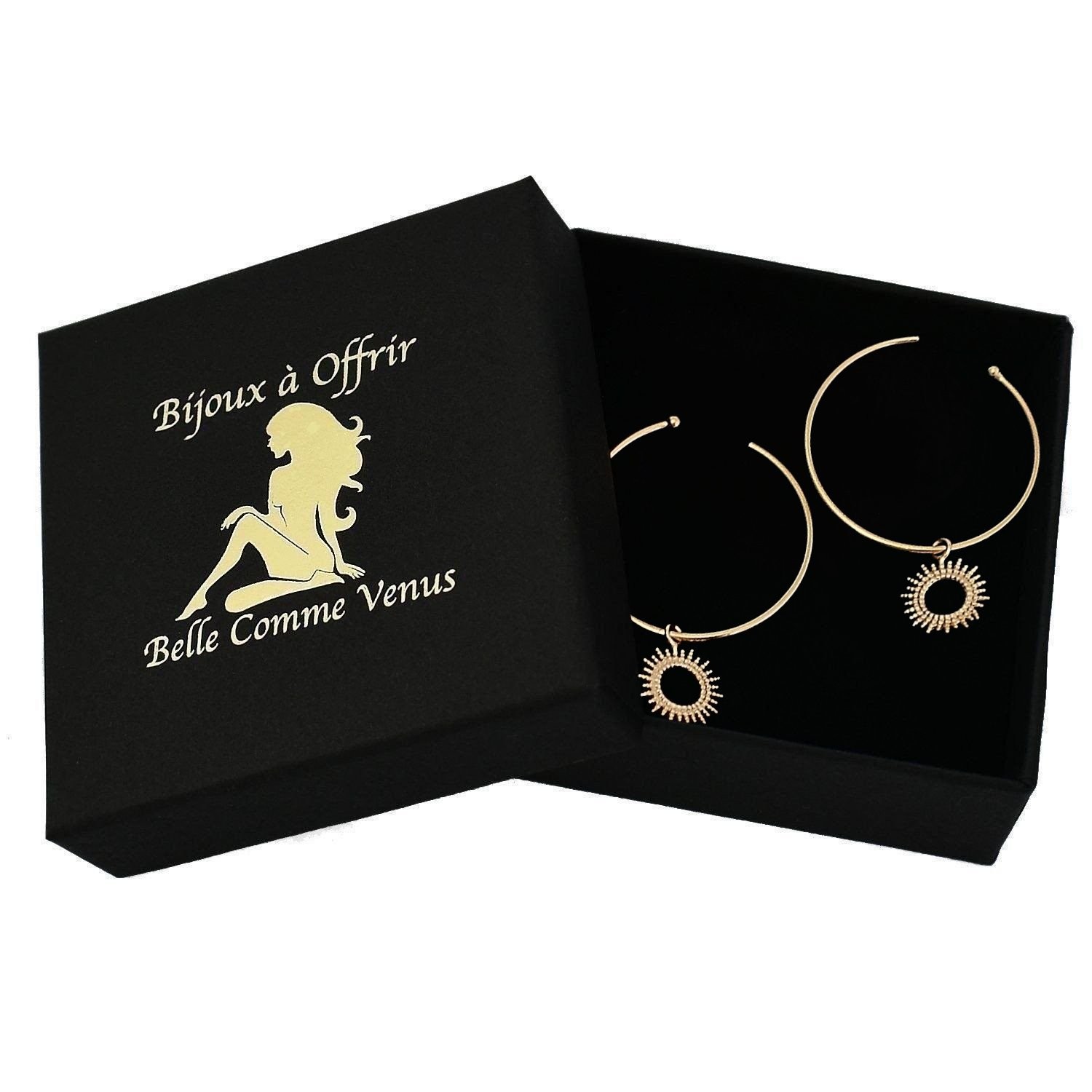 Boucles oreilles créole soleil plaqué or 3 microns écrin