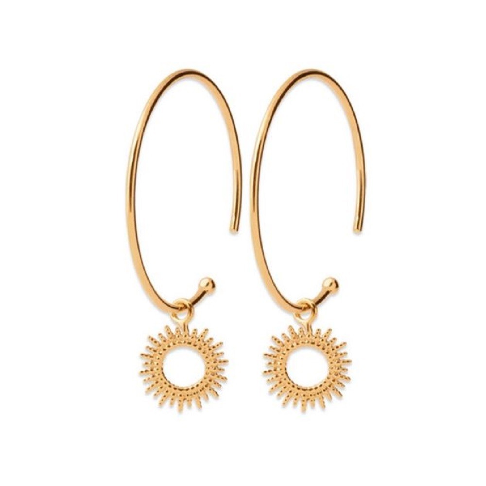 Boucles d'oreilles créole soleil pendant Plaqué or 750 3 microns