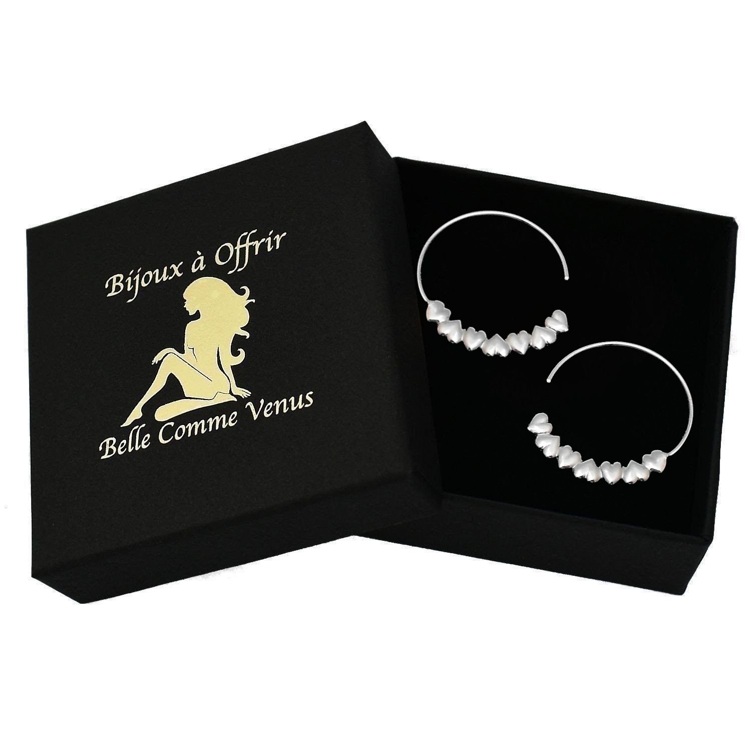 Boucles créole suite coeurs argent 925 rhodié écrin