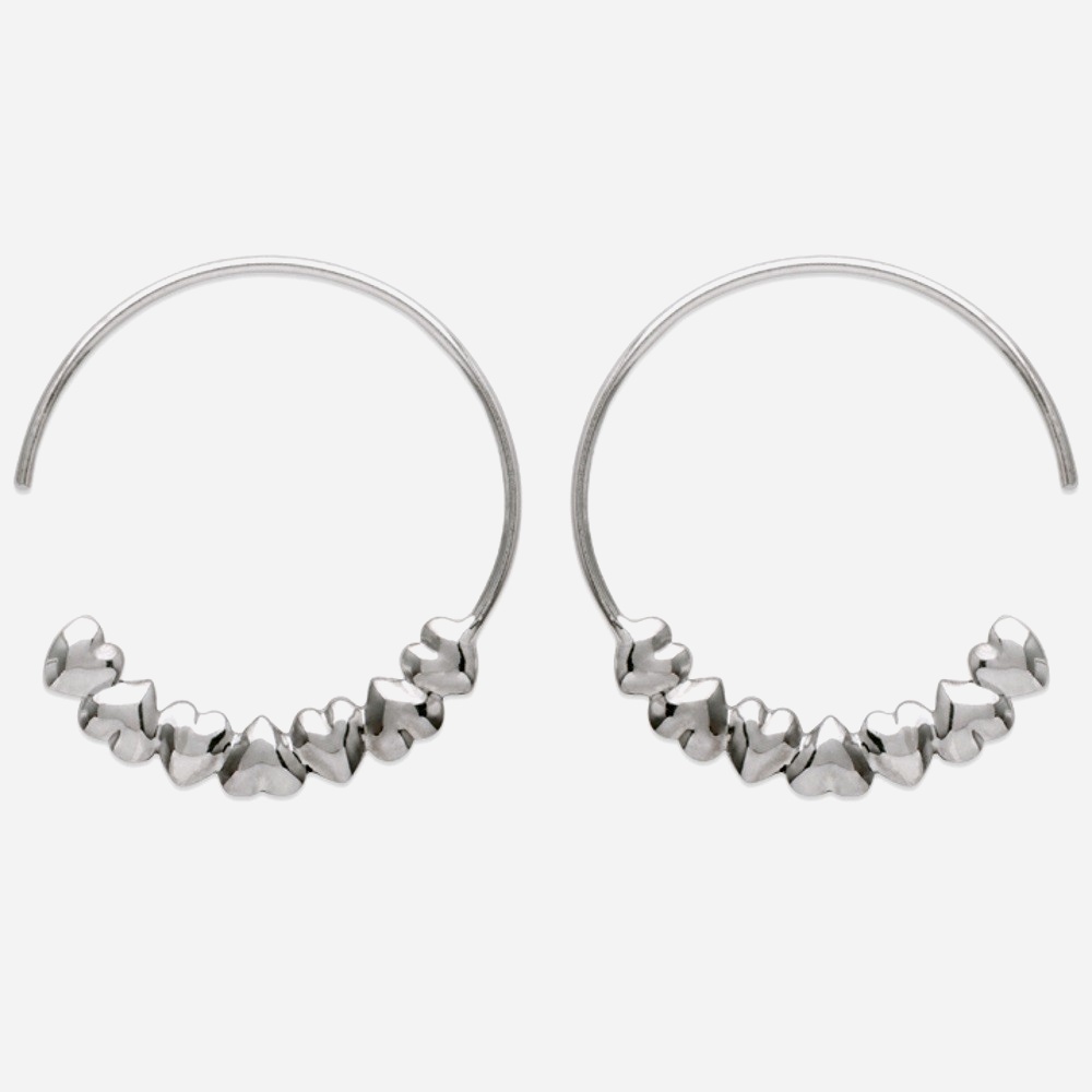 Boucles d'oreilles créole suite de coeurs argent 925 rhodié