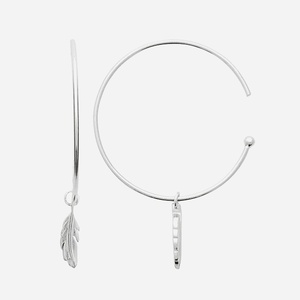 Boucles d'oreilles créoles argent 925 rhodié plume pendante - Vue principale liberté légèreté bohème
